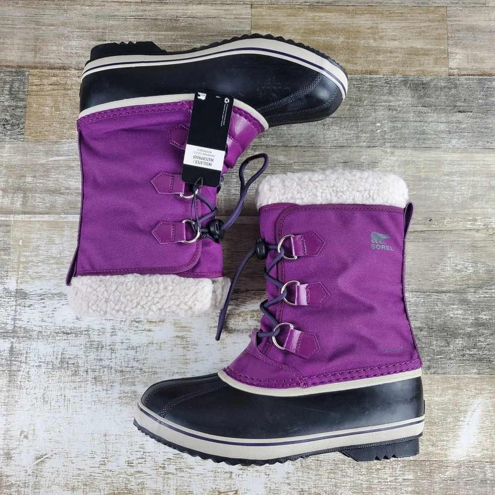 Sorel Yoot Pac Womens Snow Boots Sz 7 Purple Black Waterproof Non-Slip Winter